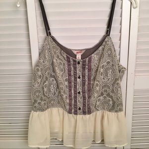 Arizona Jeans Lace & Ruffle Sun Strap Top. L. EUC